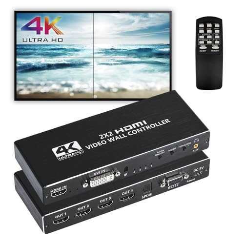 2x2 HDMI ビデオウォールコントローラー 4K HDディスプレイ 2x2/ 1x1/ 1x2/ 1x3/ 1x4/ 2x1/ 3x1/ 4x1 1920x1080P 60Hz HDMI DVI RS232 映 51Bqm5asctL.jpg