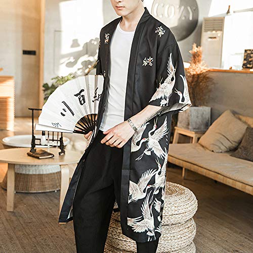 HAORUN Men Japanese Kimono Coat Loose Yukata Outwear Long Bathrobe Tops Vintage3