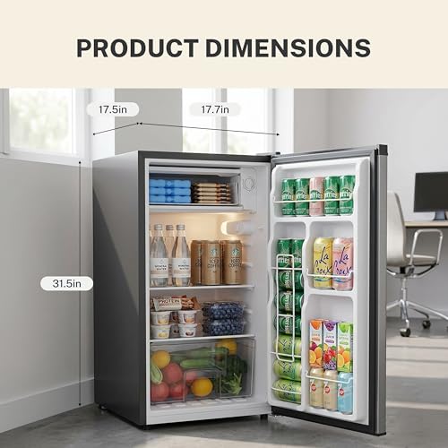 Image of 3.2 Cu.Ft Mini Fridge with Freezer, 1 Door Small Refrigerator with Adjustable Thermostat Energy-efficient Low Noise, Compact Fridge for Bedroom, Office, Dorm, Silver