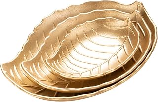 3 Pack Gold Metal Leaf Fruit Plate Jewelry Tray Living Room Snack Nuts Dried Home Decor Storage Tray