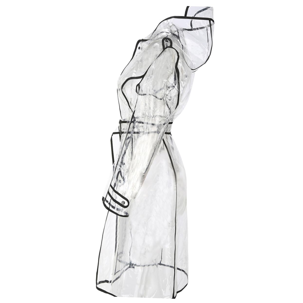 Imperméable Transparent en EVA avec Ceinture Manteau de Pluie -Long Vêtement de Pluie Noir pour Femme Sorties par Pluvieux Taille Xl