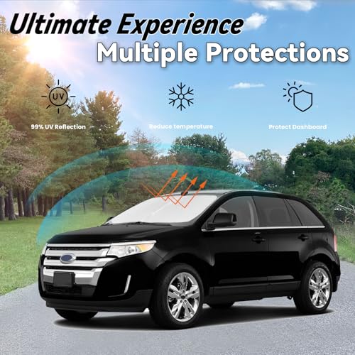 Image of Car Front Windshield Sun Shade for Ford Edge 2007-2014, Car Window SunShades Shield Cover Visor Protector with 240T Reflective Fabric UV & Sun Heat Protection Accessories