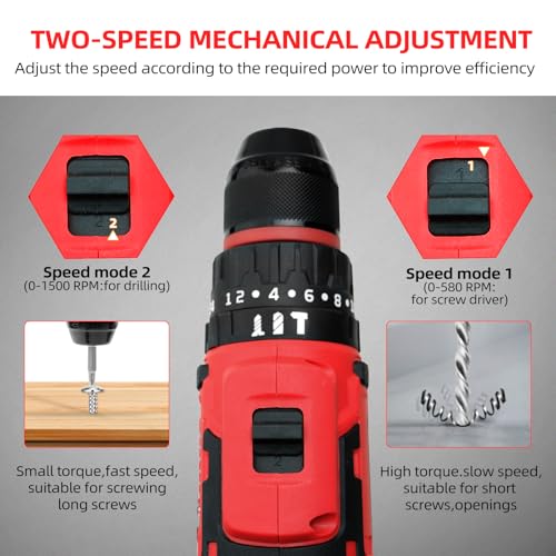 Image of DOGTOOTH 21V Cordless Drill Driver - Electric Screwdriver Set with 2 Batteries and Charger, Variable Speed Trigger，Brushless Motor Build-in LED，for DIYers and Handymen, Home Repair, Light Drilling