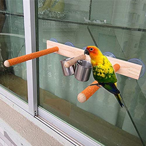 Image of Litewoo Wood Bird Perch Parrot Stand Parrot Standing Bar Toy Parrot Bath Stands Suppllies Shower Perch with Wall Sucker (Multicolor)