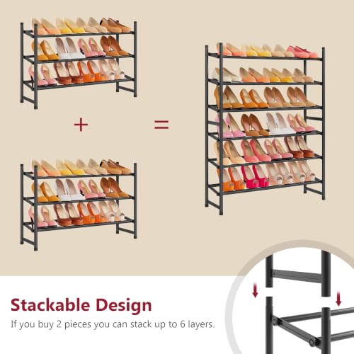 Image of Tajsoon Expandable Shoe Rack for Closet 3 Tier, 28 inch-41 inchAdjustable & Stackable Shoe Shelf Storage, Metal Shoe Rack Organizer for Front Door Entrance, Closet, Garage, Entryway, Black