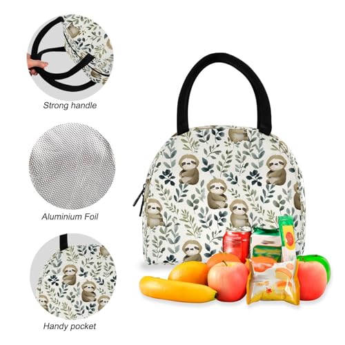Leaf Sloth Print Backpack Set with Lunch Bag, Large Capacity Travel Backpacks and Lunch Box Insulated for Commute Hiking Picnic4