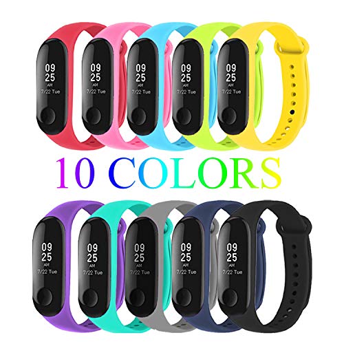 Mardozon 10 Piezas Correas para Xiaomi Mi Band 3 / Mi Band 4 Silicona Pulsera de Recambio Brazalete Coloridos Reemplazo