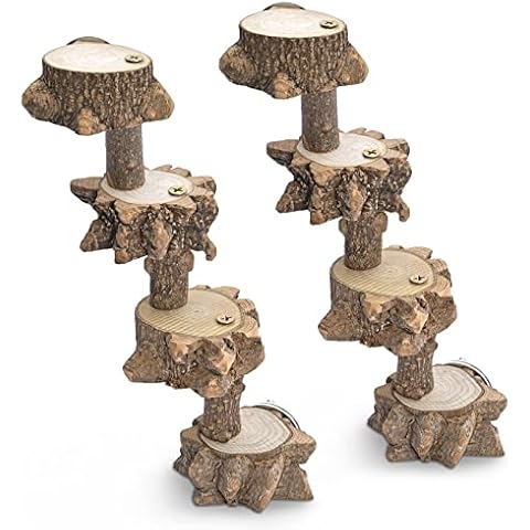 Luonfels Bird Platform Perch Playground for Parakeet Cockatiels, Cage Natural Wood Play Stand Parrot Flat Perches for Large Birds, Birdcage Ladder Climbing Toy 4 Step Cover