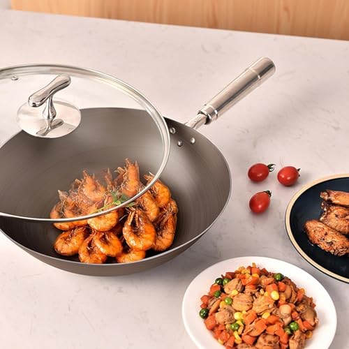 Wok antiadherente de aluminio 32 cm con tapa de vidrio miniatura 4