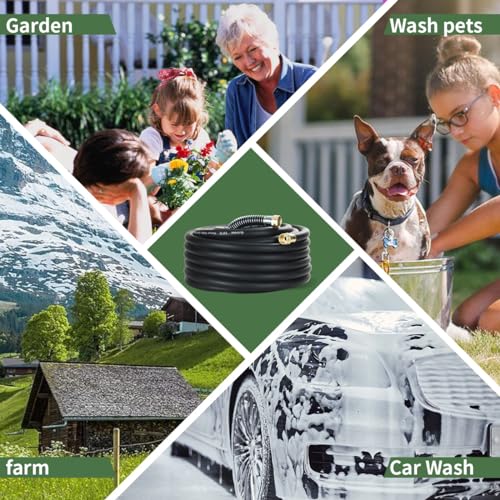 50FT-58-Heavy-Duty-Rubber-Garden-Hose-200psi-Working-1000psi-Burst-HotCold-Water-Five-Layered-Braiding-for-Durability-Versatile-for-Gardening-Agriculture-ConstructionBlack