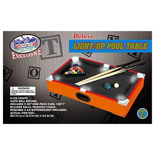 Matty's Toy Stop Deluxe Wooden 20" Table Top LED Light-Up Glow in The Dark Pool (Billiards) with 15 Colored Balls, 1 Cue Ball, 2 Pool Sticks, 1 Cube of Chalk & Racking Triangle