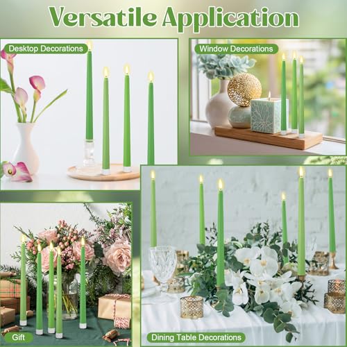 Image of Handepo 48 Pack Flameless Taper Candles Realistic with Flickering Candlelights Plastic 11 Inch Last Long Battery Operated Window Candlestick for Halloween Christmas(Bright Green)