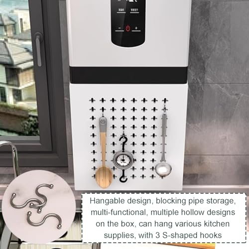 Kit Organizer per Pannello Forato da Cucina con 3 Ganci, Piastra di bloccaggio Decorativa per Nascondere condotte del Gas/condotte dello scaldabagno, Pannello espositivo per casa, Garage, uf