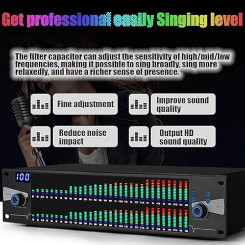 Ecualizador gráfico estéreo profesional de 31 bandas con doble canal y 10 efectos de sonido preestablecidos, ajuste de graves, medios y agudos para KTV y uso en escenario miniatura 3