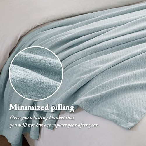 Image of Madison Park Liquid Cotton Luxury Blanket Premium Soft Cozy 100% Ring Spun Cotton For Bed , Couch or Sofa, Twin, Light Blue | Breathable Fabric for Bed or Couch, Diamond Pattern, Lightweight, OEKO-TEX Certified