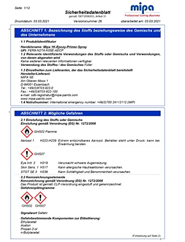 MIPA 1K-Epoxy-Primer-Spray, Korrosionsschutz, Füller, Grundierung Autolack 400ml