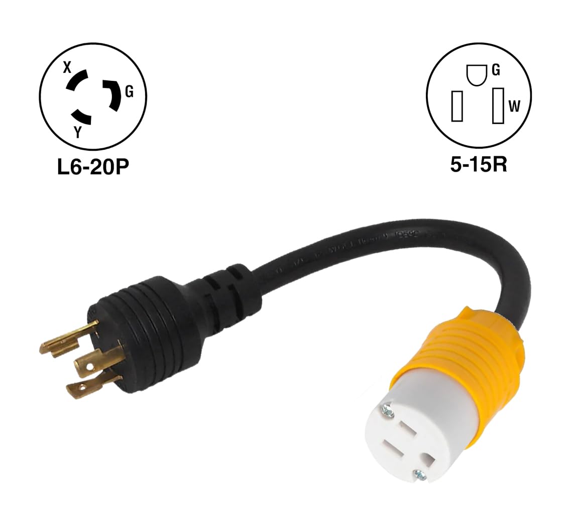 208-240 Volt Twist Lock L6-20P Plug to 110-120 Volt NEMA 5-15R