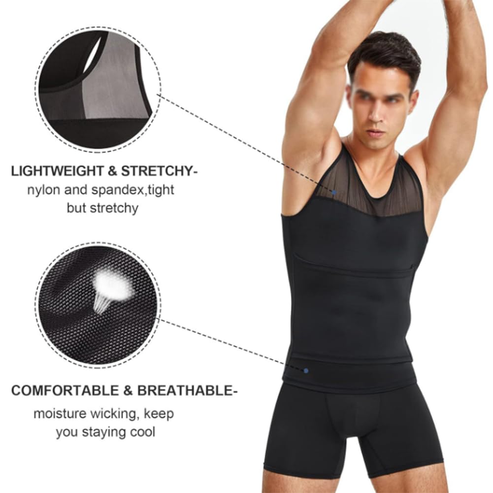 Herren Kompressionsbody Shaper Abnehmen Weste Enges Tank Top Shirt Bauchkontrolle Unterwäsche(Weiß-Groß
