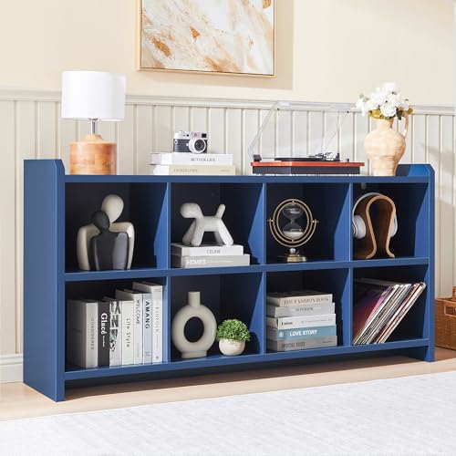Image of 8 Cube Low Storage Organizer, 63 inch Long Horizontal Bookshelf,Blue