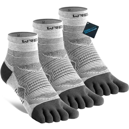 Image of WRELS Coolmax Toe Socks for Men Women,Athletic High Performance Cushion Crew Socks for Running Working(3 Pairs)