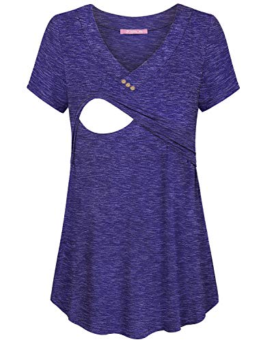 Image of Joymom Womens V Neck Short Sleeve Nursing Tops Maternity Breastfeeding Shirts S-2XL