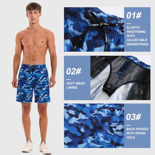 Image of HOdo Mens Swim Trunks with Mesh Liner 9 inch Quick Dry Swim Shorts Bathing Suits for Men Swimwear Board Shorts wiht Pockets