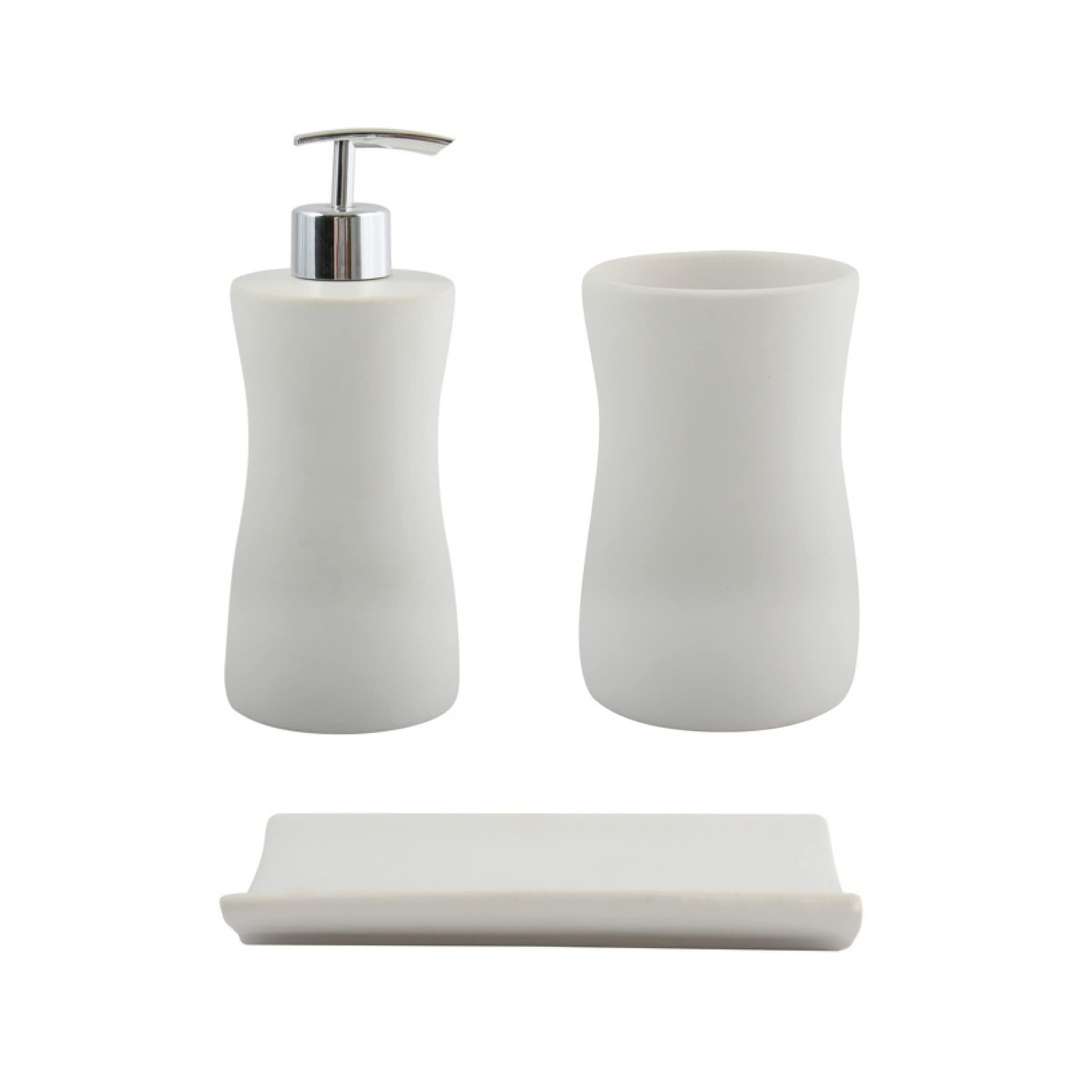 MSV Bad Accessoires Palma - Dispensador de jabón (cerámica, 3 Piezas), Color Blanco