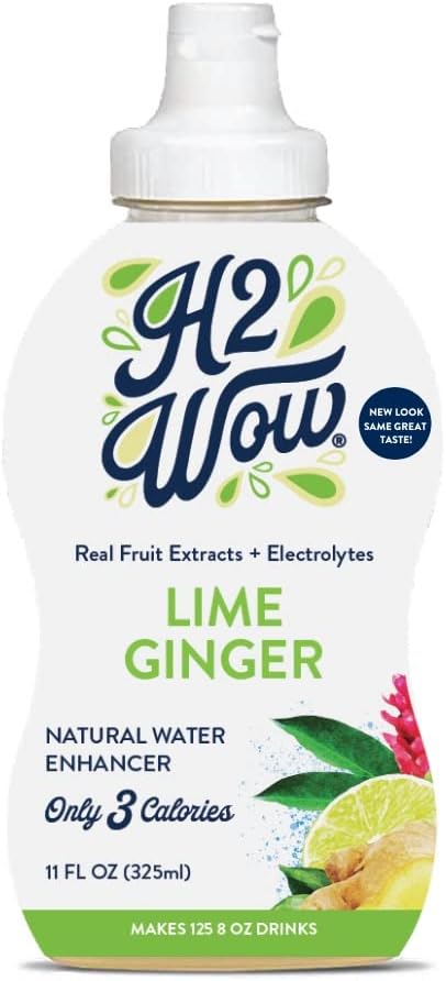 H2wOwWater Enhancer Drops โ ORGANIC & Natural Extracts of Real Fruit - a Hint of Organic Stevia - Delicious LIME GINGER Flavored Water 11oz/125 servings