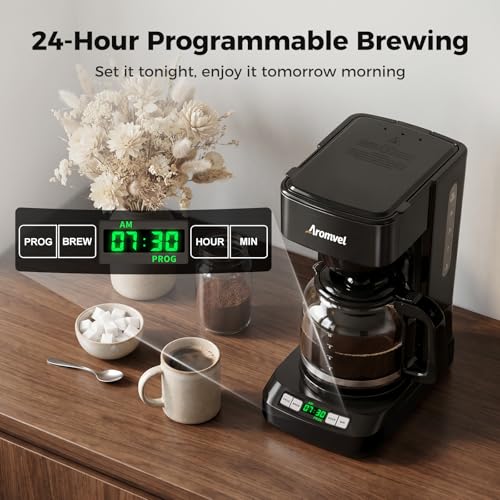 Image of 12 Cup Programmable Coffee Maker, 24-Hour Delay Brew, Drip Coffee | Large 1.8L Water Tank, Drip Coffee Machine with Glass Carafe & Reusable Filter, Measuring Spoon, 4-Hour Auto Keep Warm,Black