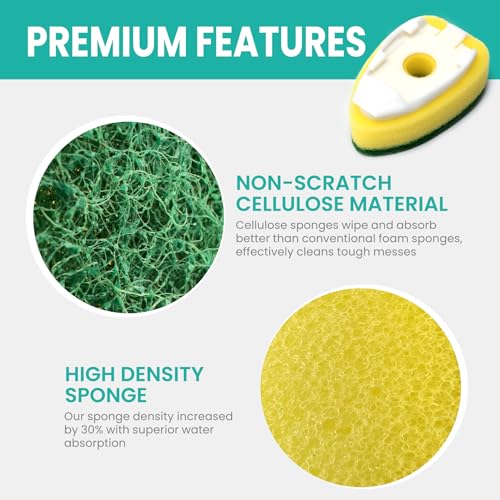 Image of Dish Wand Refills with Hole, Non-Scratch Dishwand Refill Replacement Sponge | Fits Scrub Soap Control Handle, Heavy Duty Bulk Sponges Heads 12Pcs, Dispensing Scrubbers for Kitchen Dishwasher Cleaning Tub