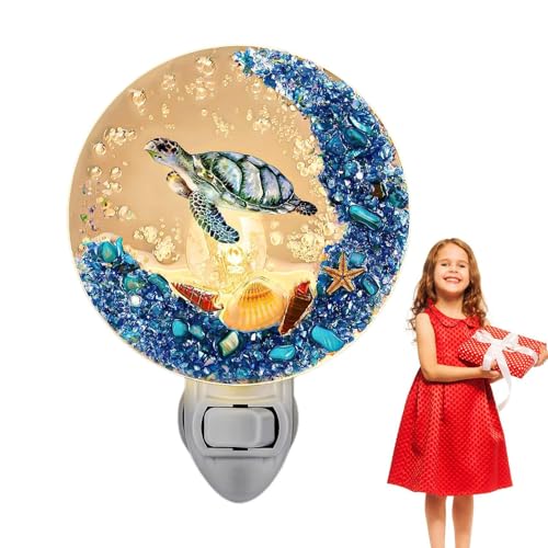 海をテーマにした常夜灯 - ヒトデ貝殻オーシャンテーマヴィンテージナイトライト | かわいい青いウミガメプラグインウォールランプ、ビーチホームデコレーション用寝室の装飾