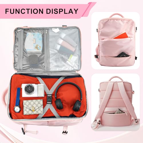 Travel Backpack,Laptop Backpack Fits 15.6 Inch Computer,Airline Approved Underseat Carry On Backpack for Men & Women,Business Work & College Daypack (Pink, Large) - Image 6