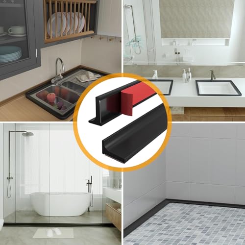 Image of HASTHIP 3M /118inch Water Stopper - Silicon Water Stopper with Glue Collapsible Waters Dam Barrier Self Adhesive Sink Splash Guard in Kitchen Waters Dam Barrier Strip for Shower, Bathroom Tub