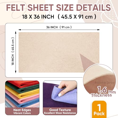 Image of Soft Felt Fabric Sheet 18 inch x 36 inch, 1.6mm Acrylic Craft Felt, Beige | Soft Thick Felt by The Yard, Large Precut Sheet, Nonwoven Fabric for Sewing DIY Crafts, Classroom & Home Decor