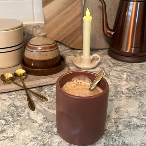 Taza cerámica sin asa, pintada a mano, 11 oz, marrón suave miniatura 5