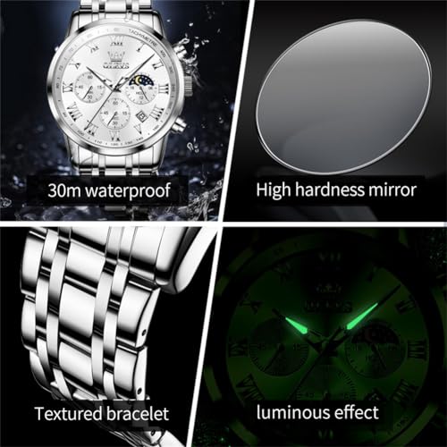 OLEVS Mens Watch Luxury Big Face Stainless Steel Analog Quartz Multifunctional Waterproof Luminous Date Two Tone Fashion Dress Wrist Watches for Man4