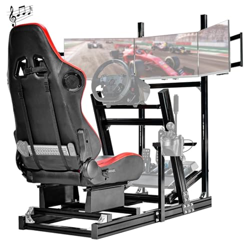 Anman Ultra-Sturdy Racing Simulator Cockpit with Triple Monitor Stand&amp;Bluetooth Speakers Seat Fit for Logitech G29 G923, for Thrustmaster T248, for Fanatec, Electronic Device Not Included
