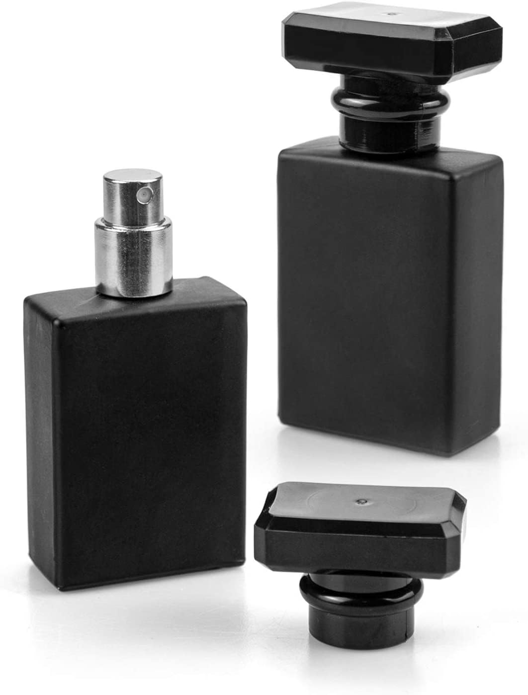 Hunky Dory 2pcs 50ml Empty Black Glass Delicated Perfume Decant Spray Bottles with Black Metally Pump and Unique Cap For DIY Perfume, Essential Oils, Rose Water, Travel Use