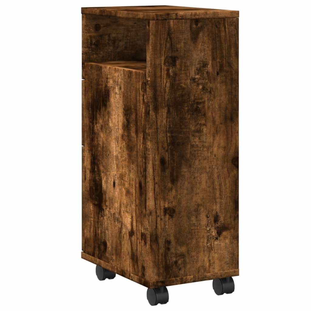 Mobile Bagno Stretto con Ruote Rovere Fumo Truciolato 2 Cassetti 23x33x65