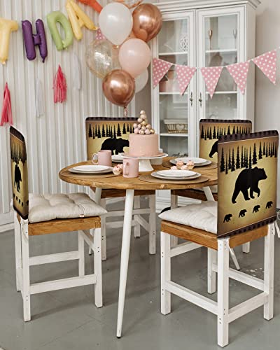 Lidu Bear Chair Covers Set Of 4 For Dining Room, Cabin Forest Animal Chair Back Cover, Rustic Black Brown Dining Chair Cover Removable Kitchen Chair Slipcovers Seat Protector For Party Banquet Décor #TOP2