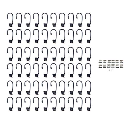HOOK & CORD Metal Spring Hooks - Wire Bungee Cord Hooks - DCM-Dichromate MPC-Metal Plastic Coated - Strong Gauge with End Protective Cap - For Tarps, Covers, Sunshades (60, 1/4" MPC)