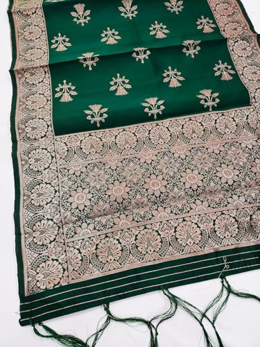 Image of Women Banarsi Silk Unstiched Suit Piece Dress Material for Women Unstiched Suit Salwar with Dupatta (suit -2M.Salwar-2M and dupatta-2.25M) (Green)