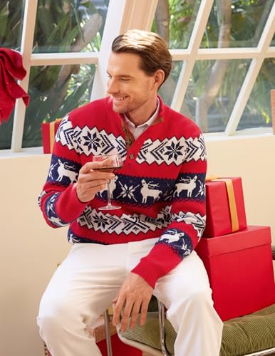Image of JMIERR Men's Cable Knit Pullover Sweater Casual Long Sleeve Stand Collar Button Knitted Sweaters