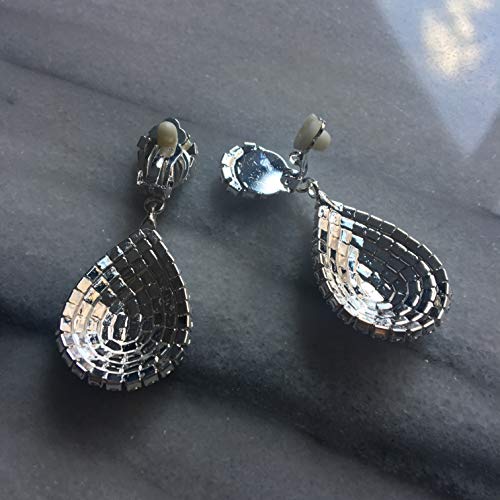 Les Bohémiens Silver Clip On Earrings Teardrop Earrings Rhinestone Crystals Dangle Earrings Statement Chandelier Drop Earrings For Women thumb #4