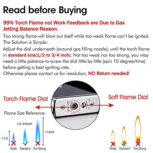 Yusud Torch Cigar Lighter, Butane Fuel Refillable, Soft/Jet Flame Switchable Cigarette Lighter With Flame Adjustable And Rotatable Switch, Unique Gift For Tobacco Pipe & Cigar #TOP3