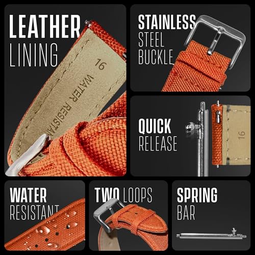 Image of Alpine Cordura Fabric Watch Band - Quick Release Replacement Watch Bands - Water Resistant Back Lining Leather Strap - Watch Bands for Women & Men - Compatible with Regular & Smart Watch Bands