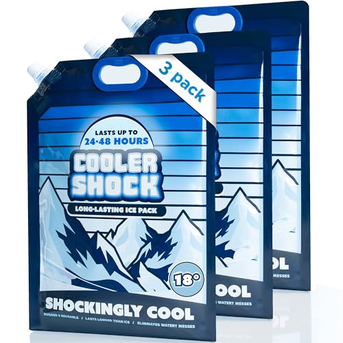 Image of Cooler Shock Reusable Ice Packs for Cooler - Long Lasting Cold Freezer Packs for Coolers and Lunch Boxes - Cooler Ice Packs for Camping Gear, Fishing, Road Trips, Beach Must Haves