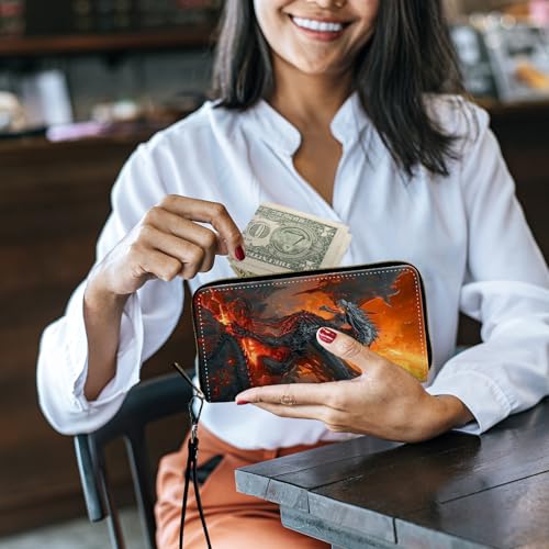 Image of Women's Wallets,Credit Card Holder Money Leather Long Wallet with Wristlet,Large Capacity with Zip-Around Phone Purse for Women Ladies Girls,Firedragon