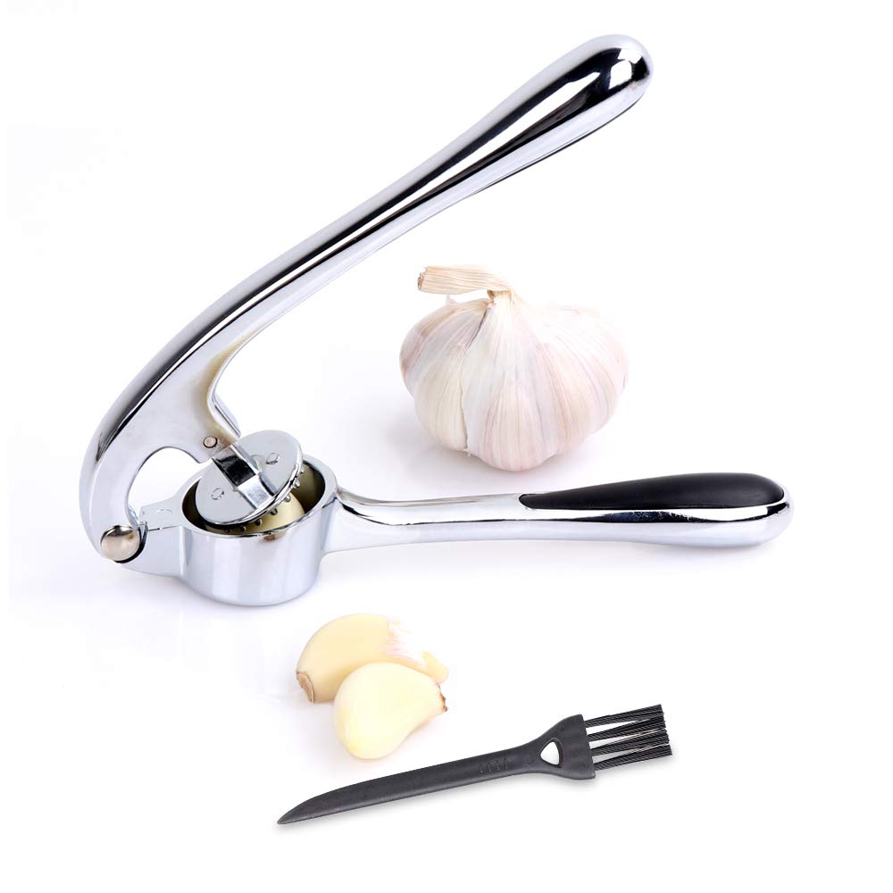 Garlic Press, McoMce Heavy Soft-Handled Garlic Mincer, Stainless Steel Garlic Crusher, Garlic Crusher with Cleaning Brush, Use Garlic Press Save Without Peeling, Easy Squeeze, Rust Proof, Easy Clean