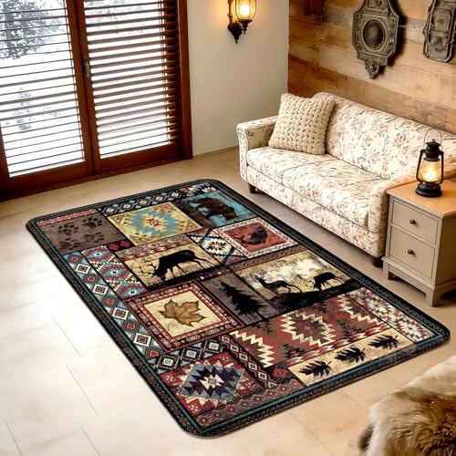 Perfect Kicks Rustic Cabin Room Rug Vintage Nature and Animals